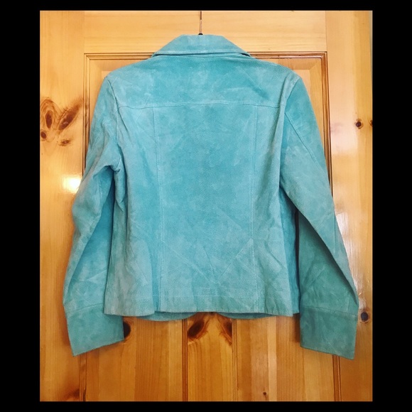 Vintage Turquoise Suede Leather Jacket - Picture 2 of 3